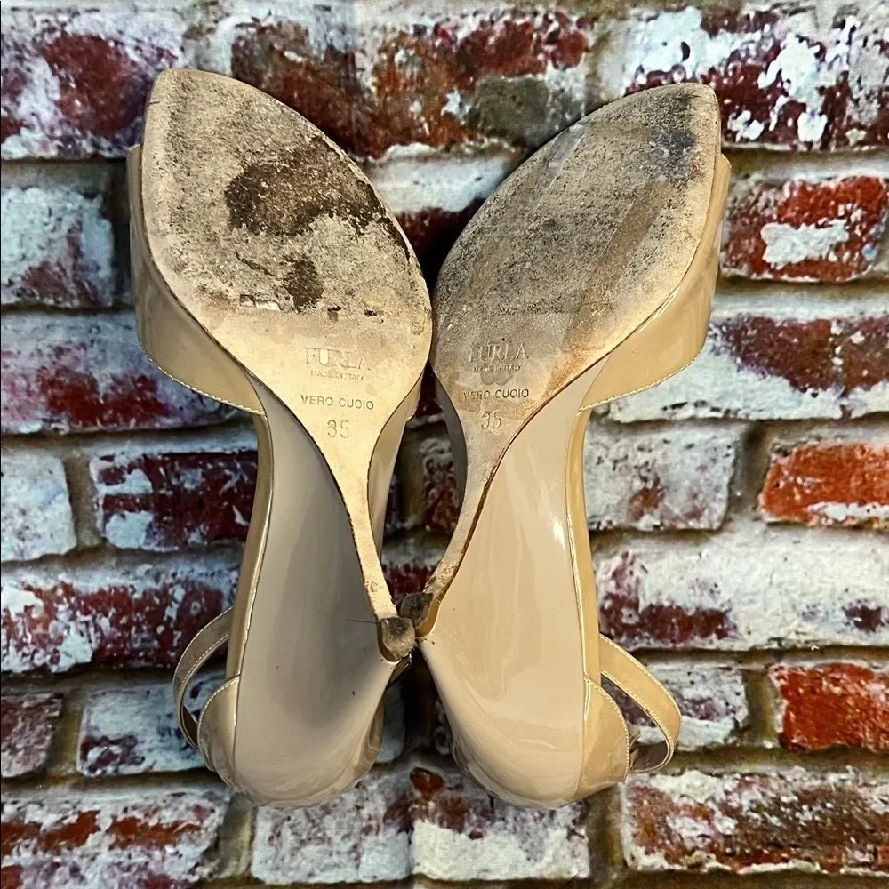 * Furla Nude Patent Leather Open-Toe Heels